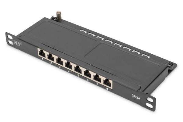 DIGITUS - Koblingspanel - Cat 6a, shielded - veggmonterbar, rackmonterbar - CAT 6a - RJ-45 X 8 - svart, RAL 9005 - 0.5U - 10"