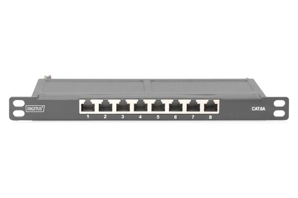 DIGITUS - Koblingspanel - Cat 6a, shielded - veggmonterbar, rackmonterbar - CAT 6a - RJ-45 X 8 - svart, RAL 9005 - 0.5U - 10"