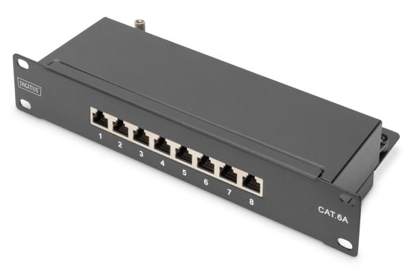 DIGITUS - Koblingspanel - rackmonterbar - CAT 6a - STP - RJ-45 X 8 - svart, RAL 9005 - 1U - 10"