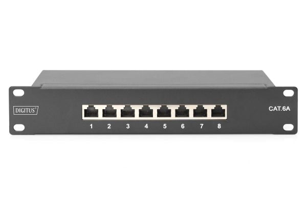 DIGITUS - Koblingspanel - rackmonterbar - CAT 6a - STP - RJ-45 X 8 - svart, RAL 9005 - 1U - 10"