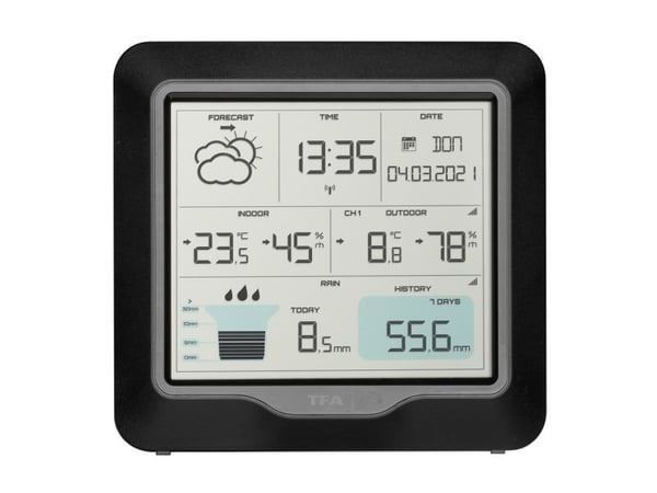 TFA-Dostmann 35.1160.01, Elektronisk miljøtermometer, Inne/Ute, Digitalt, Sort, Plast, Vegg