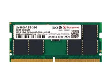 Transcend JetRAM - DDR5 - modul - 16 GB - SO DIMM 262-pin - 4800 MHz / PC5-38400 - 1.1 V - ikke-bufret - on-die ECC