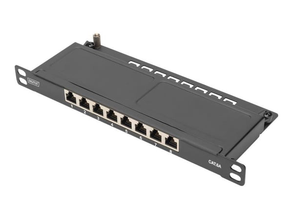 DIGITUS - Koblingspanel - Cat 6a, shielded - veggmonterbar, rackmonterbar - CAT 6a - RJ-45 X 8 - svart, RAL 9005 - 0.5U - 10"