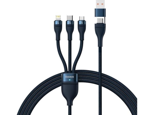 USB-kabel Baseus USB-A + USB-C - USB-C + microUSB + Lightning 1,2 m marineblå (CASS030103)