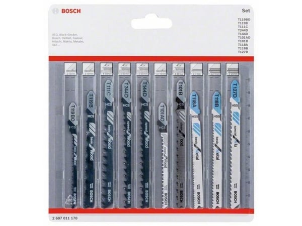 Bosch 2 607 011 170, Stikksagblad, Metall, Tre, Svart, Grå, Hvit, 10 stykker