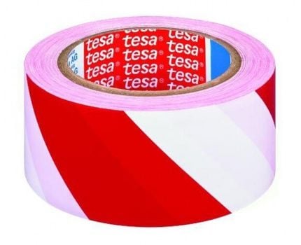 Tesa klisterremsa, 33 m x 50 mm, vit/röd