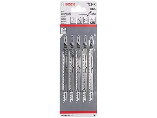 Bosch Progressor for Wood T 234 X - Stikksagblad - for bløtt tre, kartong, fiberplate, kryssfinér - 5 deler - T-skaft - lengde: 117 mm