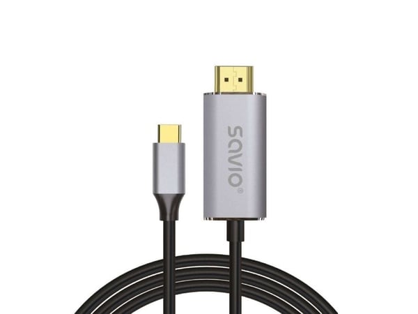 USB-C til HDMI 2.0B kaapeli, 2m, sølv/sort, guldspidser, SAVIO CL-171