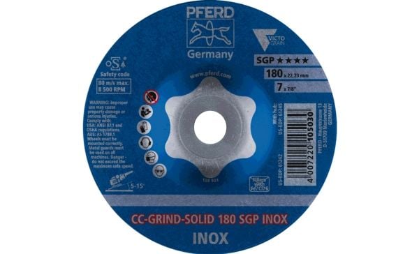 PFERD CC-GRIND grinding discs SOLID SGP INOX, 18 cm, 10 styck