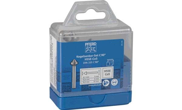 PFERD SET KES HSSE DIN 335 C90° 3, Terästä, valurauta, Kirjometalli, Ruostumaton teräs, Alumiini, Kobolttiseosteinen pikateräs (HSS-E)