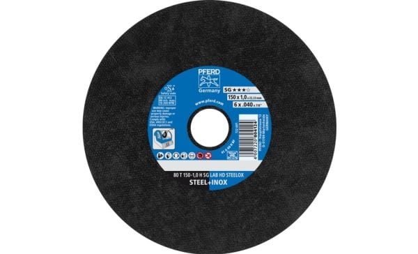 PFERD 80 T 150-1,0 H SG LAB HD STEELOX/22,23, Stål, Støpejern, Rustfritt stål, PFERD, 2,22 cm, 15 cm, 10200 RPM, 25 stykker