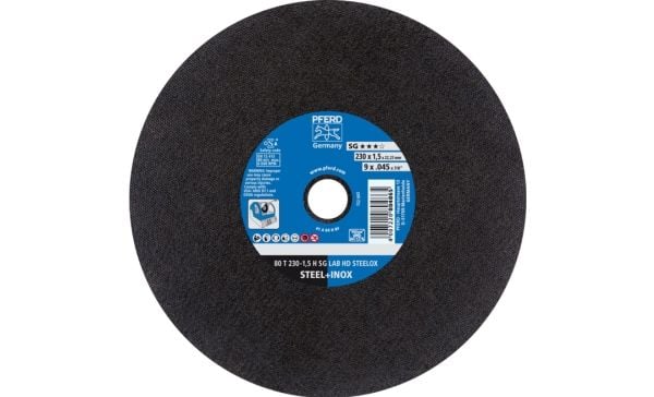 PFERD 80 T 230-1,5 H SG LAB HD STEELOX/22,23, Stål, Støpejern, Rustfritt stål, PFERD, 2,22 cm, 23 cm, 6600 RPM, 25 stykker