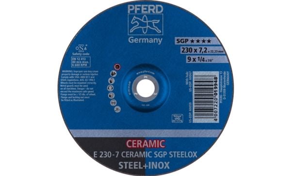 PFERD E 230-7 CERAMIC SGP STEELOX, Metalli, 6600 RPM, 23 cm, 7,2 mm, 10 kpl