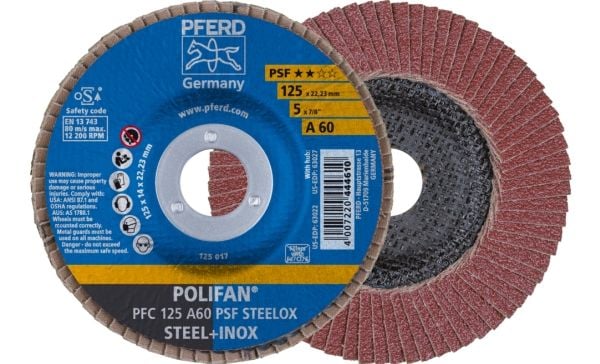 PFERD 67746125, Lamellskive, Nedsenket senter, Rustfritt stål, Stål, Alle merker, 2,22 cm, 12,5 cm