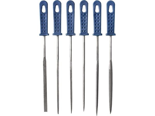 kwb 926000, Sats med filer, Klämmapp, Halvrund fil, Rund fil, Fyrkant, Trekantsfil, Metall, Trä, Plast, Blå, 12 cm