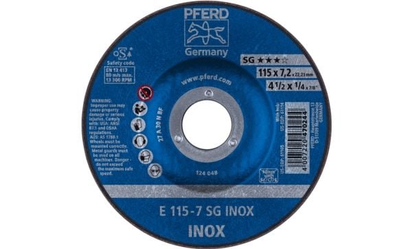 PFERD 62211623, 11,5 cm, 2,22 cm, 7,2 mm, 13300 RPM, 10 stykker