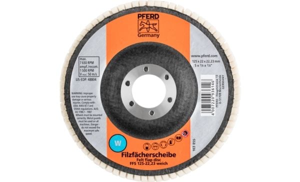 PFERD 44370125, 7650 RPM, 2,22 cm, 12,5 cm, 22 mm, 5 stykker