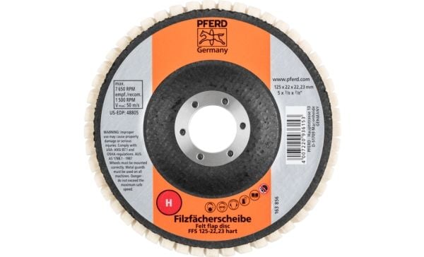 PFERD 44371125, 7650 RPM, 2,22 cm, 12,5 cm, 22 mm, 5 stykker