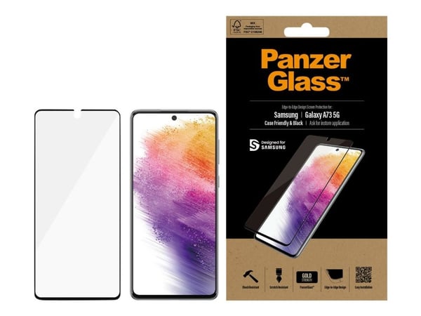 PanzerGlass - Skjermbeskytter til mobiltelefon - etuivennlig - glass - rammefarge svart - for Samsung Galaxy A73 5G