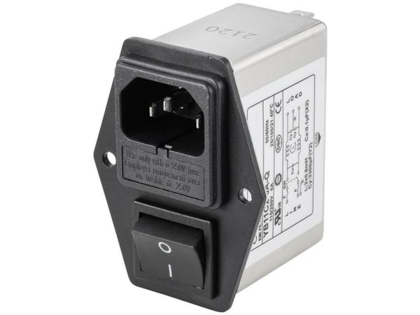 TRU COMPONENTS TC-10101460 strömfilter med IEC, brytare, 2 säkringar 250 V AC 6 A 0.8 mH