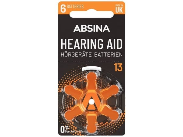 Absina høreapparatbatteri ZA 13 1,4 V - 6 stk sink-luft PR48
