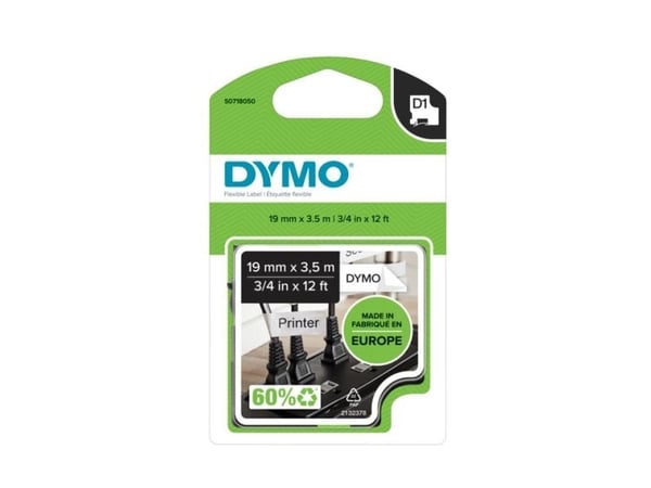 DYMO D1 - Nylon - permanet adhesiv - svart på hvitt - Roll (1.9 cm x 3.5 m) 1 kassett(er) fleksibel etikett-tape - for LabelMANAGER 360D, 420P, 420...