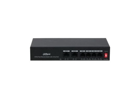 Dahua PFS3006-4ET-36 - Switch - ohanterad - 4 x 10/100Base-TX (PoE) + 2 x 10/100Base-TX (uplink) - skrivbordsmodell - PoE+ (36 W)