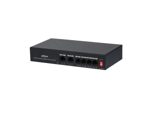 Dahua PFS3006-4ET-36 - Switch - ohanterad - 4 x 10/100Base-TX (PoE) + 2 x 10/100Base-TX (uplink) - skrivbordsmodell - PoE+ (36 W)