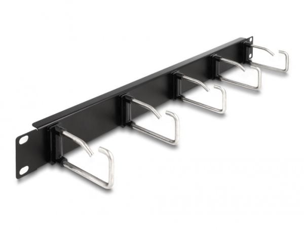 Delock - Rack cable management routing panel - with 5 metal hooks - svart - 1U - 19"