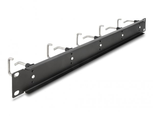 Delock - Rack cable management routing panel - with 5 metal hooks - svart - 1U - 19"