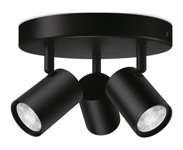 WiZ IMAGEO 3x justerbar spotlight rund plate, Smartlyspunkt, Wi-Fi/Bluetooth, Svart, Wi-Fi 4 (802.11n), 802.11b, 802.11g, LED, Metall