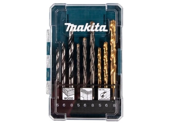 Makita - Borsett - for tre, metall, murverk, murstein - bor, brad-punktsbit - 9 deler - 5 mm, 6 mm, 8 mm