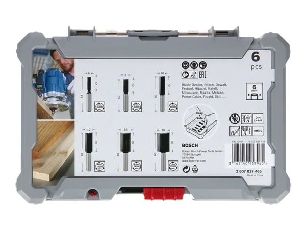 Bosch - Fresekutter - for bløtt tre, løvtre - 6 deler - 6 mm, 8 mm, 10 mm, 12 mm, 16 mm, 20 mm - cylindrical - lengde: 54 mm, 50 mm, 60 mm