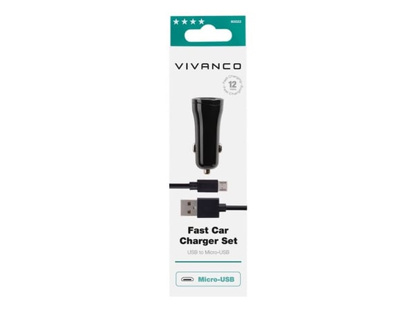 Vivanco CCVVMUSB24ABK - Auton virtalähde - 2,4 A (USB) - kaapelissa: Micro-USB - musta