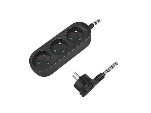 LogiLink LPS261, 1,5 m, 3 AC-pistorasia(a), Sisätila, IP20, 1,5 mm², Musta, Valkoinen