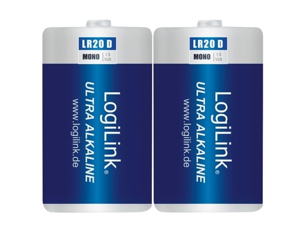 LogiLink LR20B2, Engangsbatteri, D, Alkalinsk, 1,5 V, 2 stykker, 10200 mAh