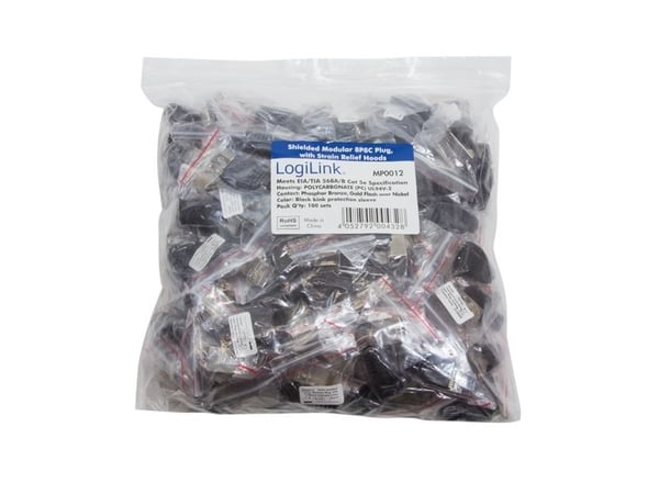 LogiLink MP0012, RJ-45, Svart, Guld, 100 styck