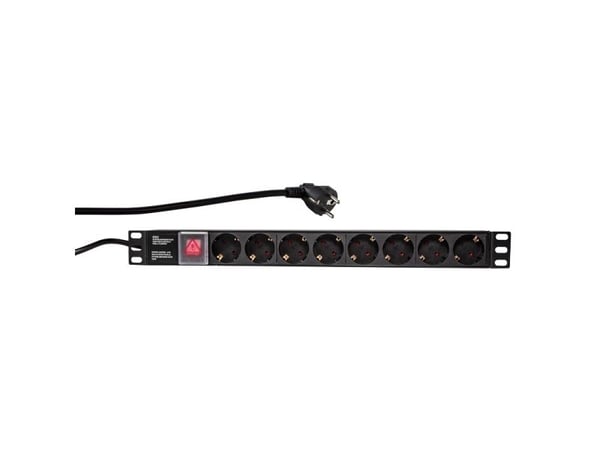 LogiLink PDU8C01, Perus, 1U, Alumiini, Musta, 8 AC-pistorasia(a), Tyyppi F