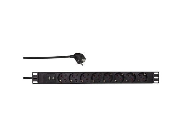 LogiLink PDU8C02, Perus, 1U, Alumiini, Musta, 8 AC-pistorasia(a), Tyyppi F