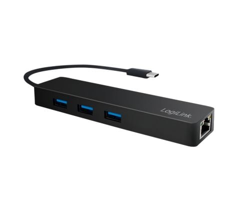 LogiLink UA0313, USB 3.2 Gen 1 (3.1 Gen 1) Type-C, RJ-45,USB 3.2 Gen 1 (3.1 Gen 1) Type-A, 5000 Mbit/s, Sort, Gigabit Ethernet, 319 mm