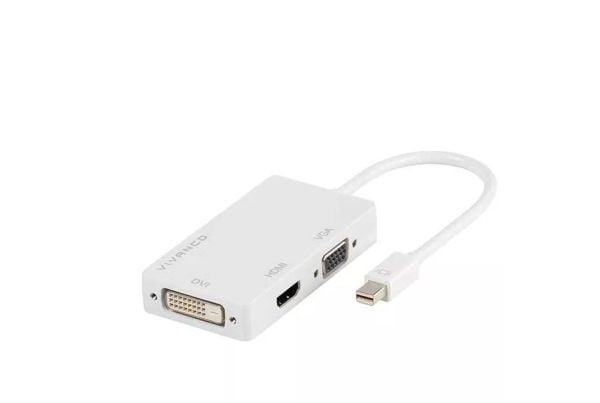 Vivanco - Videoadapter - Mini DisplayPort han til HD-15 (VGA), HDMI, DVI hun - 10 cm - hvid