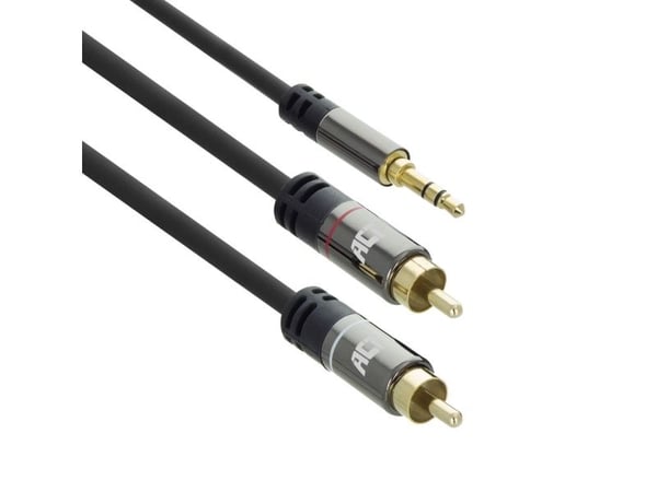 ACT 1,5 meter høykvalitets lydtilkoblingskabel 1x 3,5 mm stereo jack hann - 2x RCA hann (AC3605)