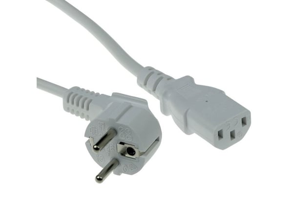 Strömkabel CEE 7/7 hane (vinklad) - C13 vit 1 m