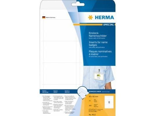 HERMA Special - Ikke-adhesiv - perforert - hvit - 90 x 60 mm 200 kort (25 ark x 8) etiketter til navneplater