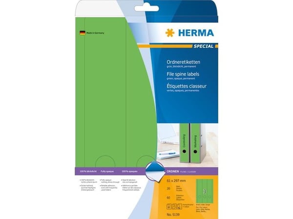 HERMA Special - Papir - matt - permanent selv-adhesiv - perforert - grønn - 61 x 297 mm 60 etikett(er) (20 ark x 3) opake arkivmappeetiketter