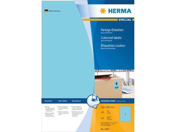 HERMA Special - Papir - matt - permanent selvklebende - blå - A4 (210 x 297 mm) 100 etikett(er) (100 ark x 1) etikett(er)