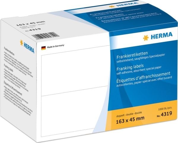 HERMA Franking labels - Papir - selv-adhesiv - hvit - 163 x 45 mm 1000 etikett(er) (500 ark x 2) merkelapper