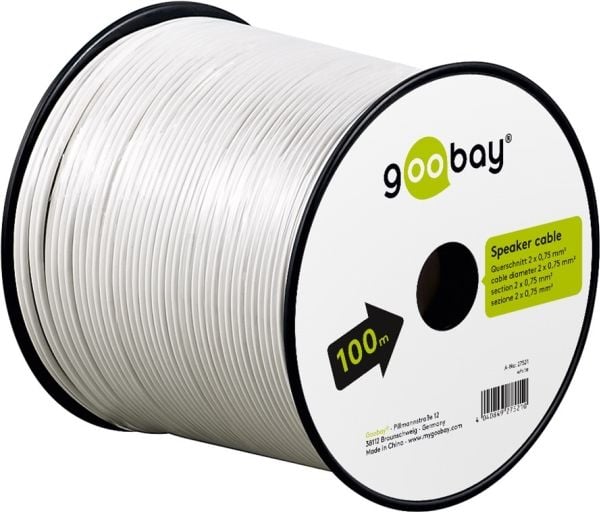 Goobay 27521, Kobberkledd aluminium (CCA), 100 m, Hvit