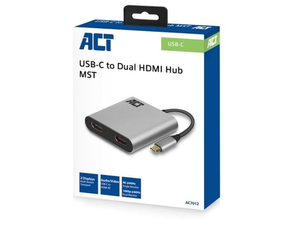 ACT AC7012 USB-C HDMI:ksi 2 näytölle MST