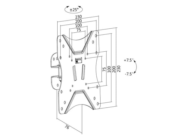 LogiLink BP0006, 106,7 cm (42"), 75 x 75 mm, 200 x 200 mm, -7,5 - 7,5°, -25 - 25°, sortering